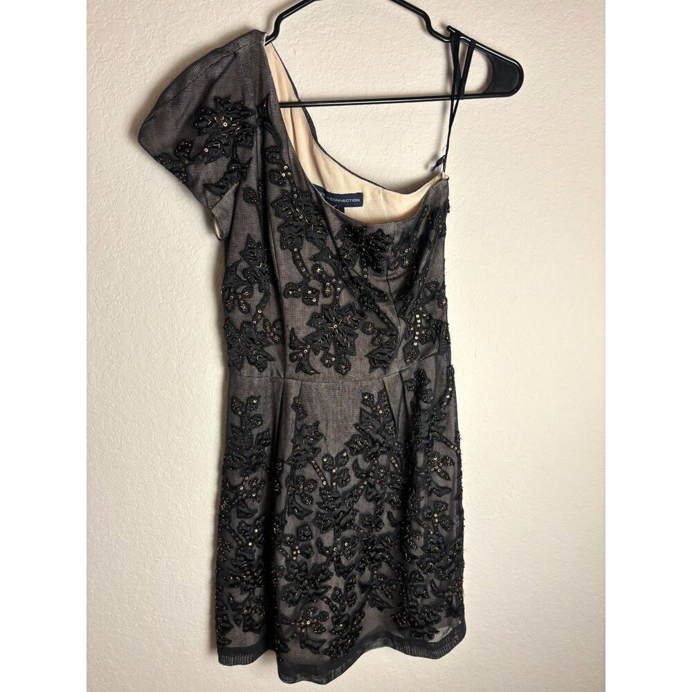 French Connection Leaf Applique Beaded One-Shoulder Formal Mini Dress Size 2